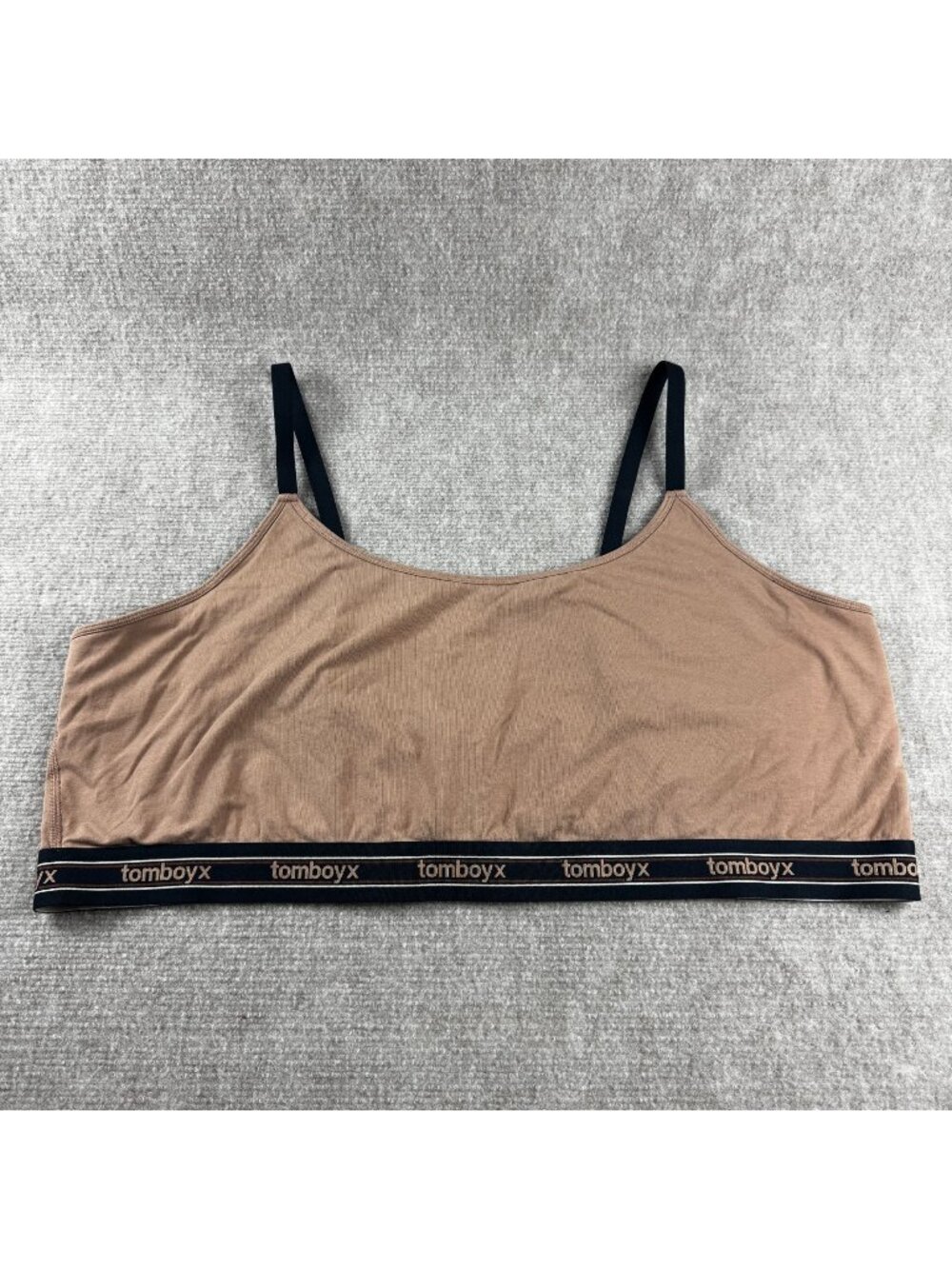 TomboyX Low Cut Soft Bra Bralette 6X Chai Brown Wirefree Logo Band Adjustable